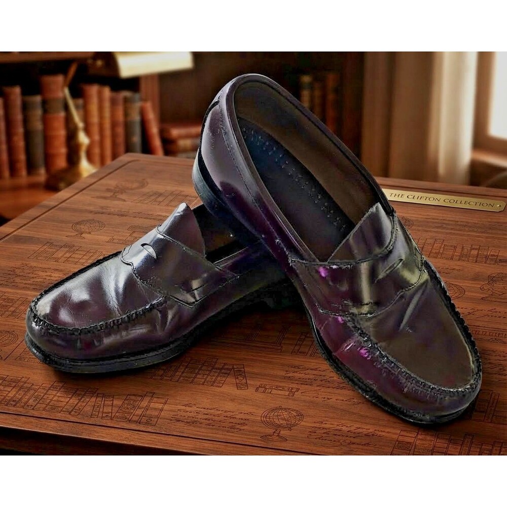 G.H. Bass & Co Weejuns Logan Mens 11.5 D Burgundy Leather Penny Loafers Preppy